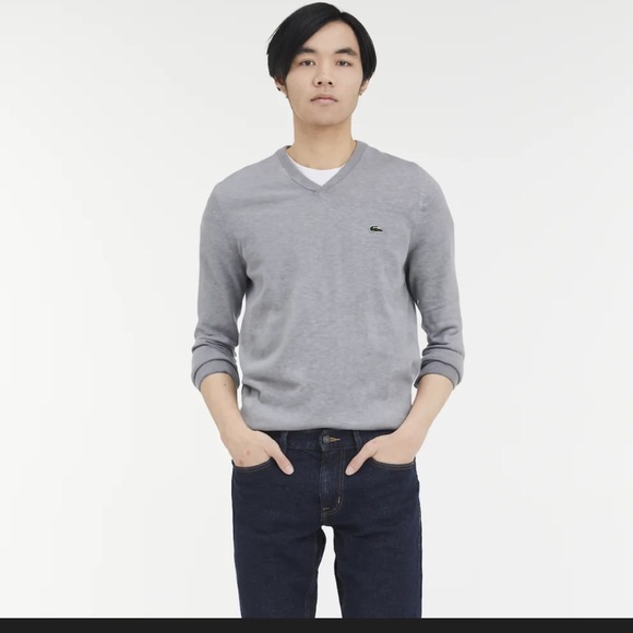 Lacoste Men's Light Gray V-Neck Sweater